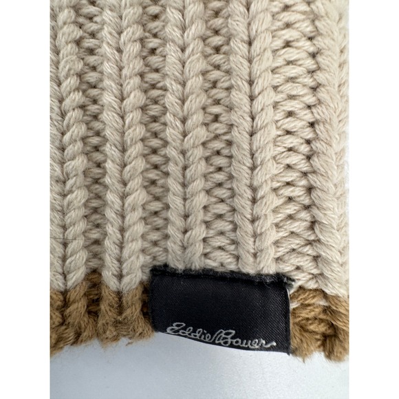 Eddie Bauer Fishermans Sweater Large Mens‎ Cable Knit Mock Neck Button Beige - Picture 12 of 15